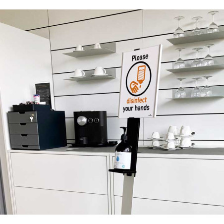 DISPENSADOR DE GEL DESINFECTANTE DURABLE CON PANEL