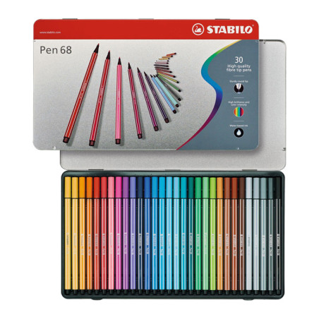 ESTUCHE METAL 30 ROTULADORES STABILO PEN 68