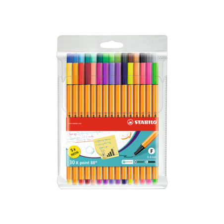 ESTUCHE PLÁSTICO 30 ROTULADORES STABILO POINT 88