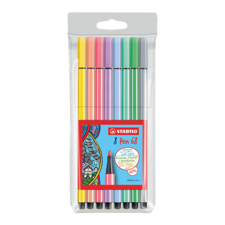 ESTUCHE PLÁSTICO 8 ROTULADORES STABILO PEN 68 COLORES PASTEL