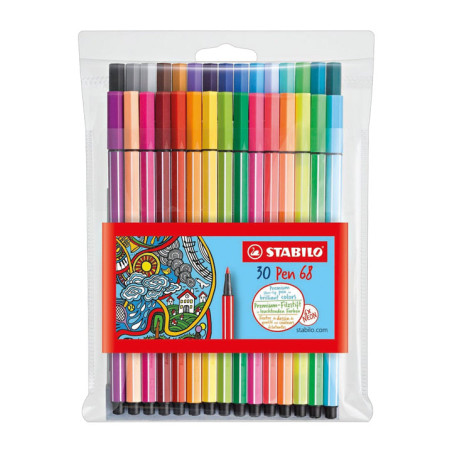 ESTUCHE PLÁSTICO 24 ROTULADORES STABILO PEN 68 + 6 NEÓN