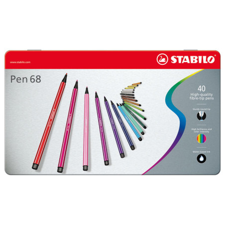 ESTUCHE METAL 40 ROTULADORES STABILO PEN 68