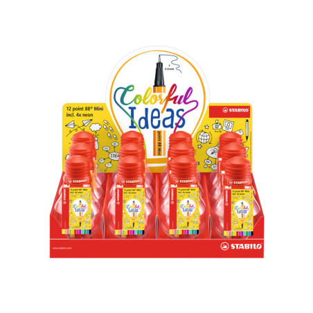 EXPOSITOR 12 BOMBILLAS STABILO  MINI POINT 88 COLORFUL IDEAS