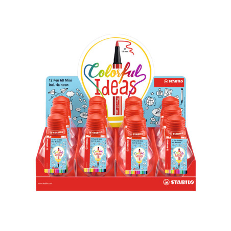 EXPOSITOR 12 BOMBILLAS STABILO  MINI PEN 68 COLORFUL IDEAS