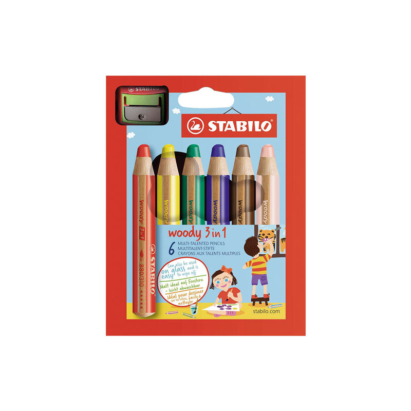 ESTUCHE 6 LÁPICES DE COLOR STABILO® WOODY 3 EN 1 + SACAPUNTAS