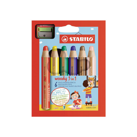 ESTUCHE 6 LÁPICES DE COLOR STABILO® WOODY 3 EN 1 + SACAPUNTAS