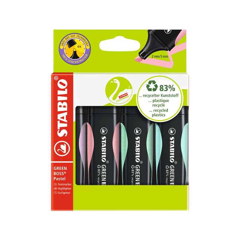 ESTUCHE 4 MARCADORES FLUORESCENTE STABILO GREEN BOSS PASTEL ESTUCHE 4 MARCADORES FLUORESCENTE STABILO GREEN BOSS PASTEL