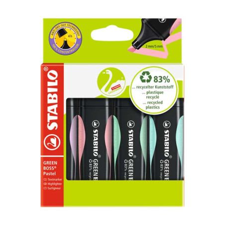 ESTUCHE 4 MARCADORES FLUORESCENTE STABILO GREEN BOSS PASTEL