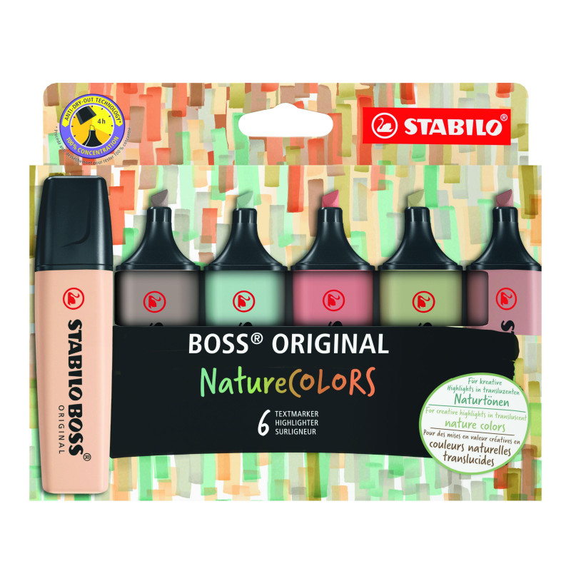 ESTUCHE 6 MARCADORES FLUORESCENTE STABILO BOSS ORIGINAL NATURECOLORS