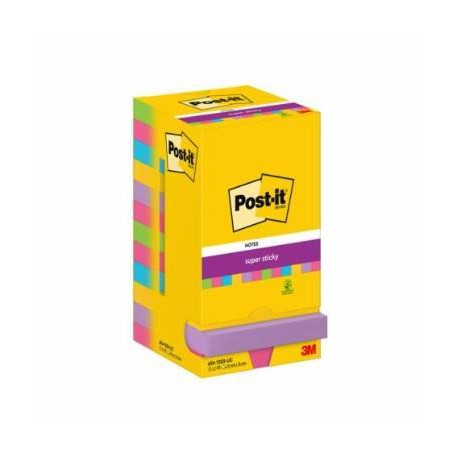 CAJA 12 NOTAS POST-IT SUPER STICKY 76x76mm SURTIDAS