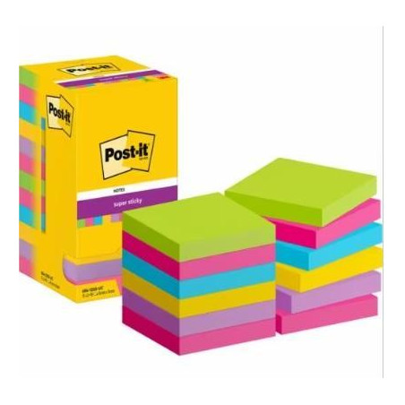 CAJA 12 NOTAS POST-IT SUPER STICKY 76x76mm SURTIDAS