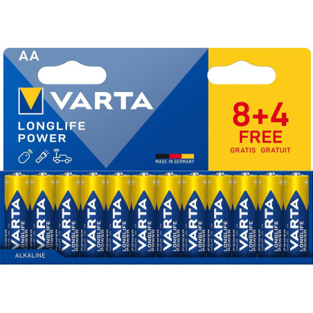 BLÍSTER 8+4 PILAS VARTA AA LONGLIFE POWER LR6 1,5V