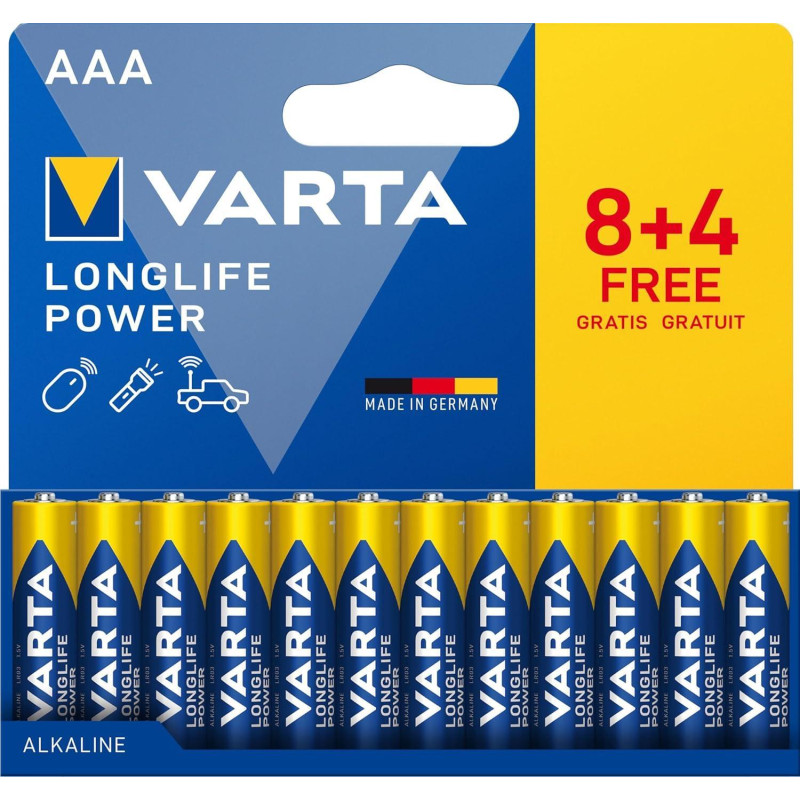 BLÍSTER 8+4 PILAS VARTA AAA LONGLIFE POWER LR03 1,5V BLÍSTER 8+4 PILAS VARTA AAA LONGLIFE POWER LR03 1,5V