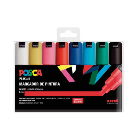 ESTUCHE 8 MARCADORES UNI POSCA PC-8K BASIC