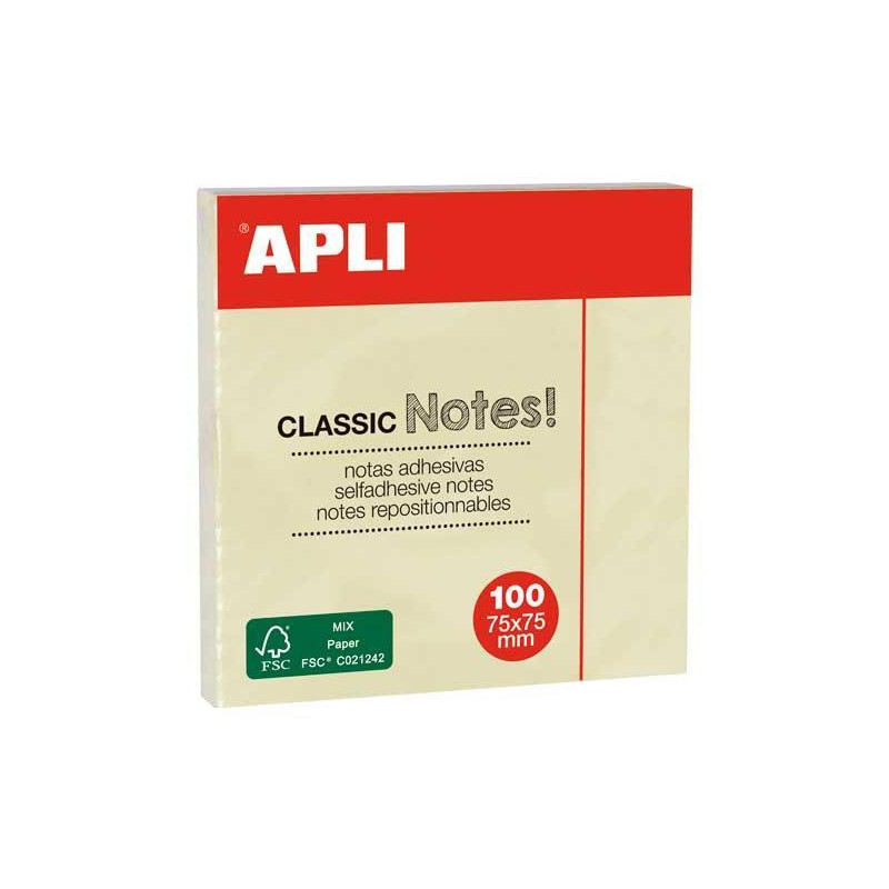 BLOC 100h NOTAS ADHESIVAS APLI "CLASSIC" 75x57mm BLOC 100h NOTAS ADHESIVAS APLI "CLASSIC" 75x57mm