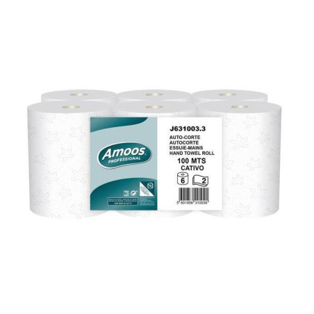 PAQUETE 6 BOBINAS PAPEL AMOOS AUTOCORTE 100m