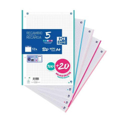 RECAMBIO OXFORD CLASSIC COLOR 5 A4 100h+20h 5x5 COLORES PASTEL