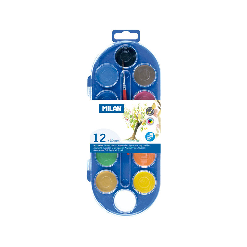 ESTUCHE 12 PASTILLAS ACUARELAS MILAN Ø30mm +PINCEL ESTUCHE 12 PASTILLAS ACUARELAS MILAN Ø30mm +PINCEL