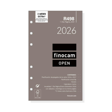 RECAMBIO ANUALIDAD 2026 FINOCAM "OPEN: R498" DÍA PÁGINA CASTELLANO