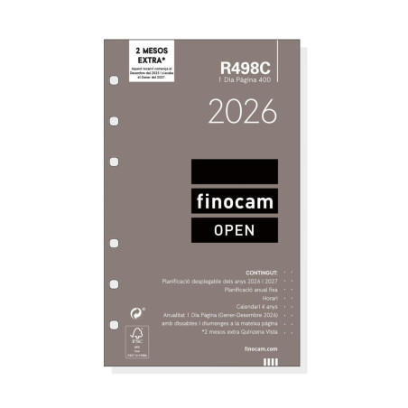 RECAMBIO ANUALIDAD 2026 FINOCAM "OPEN: R498" DÍA PÁGINA CATALÁN