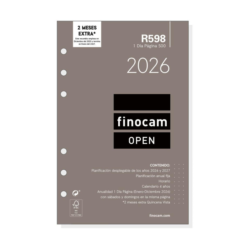 RECAMBIO ANUALIDAD 2026 FINOCAM "OPEN: R598" DÍA PÁGINA CASTELLANO RECAMBIO ANUALIDAD 2026 FINOCAM "OPEN: R598" DÍA PÁGINA CASTELLANO