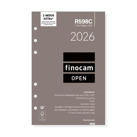RECAMBIO ANUALIDAD 2026 FINOCAM "OPEN: R598" DÍA PÁGINA CATALÁN