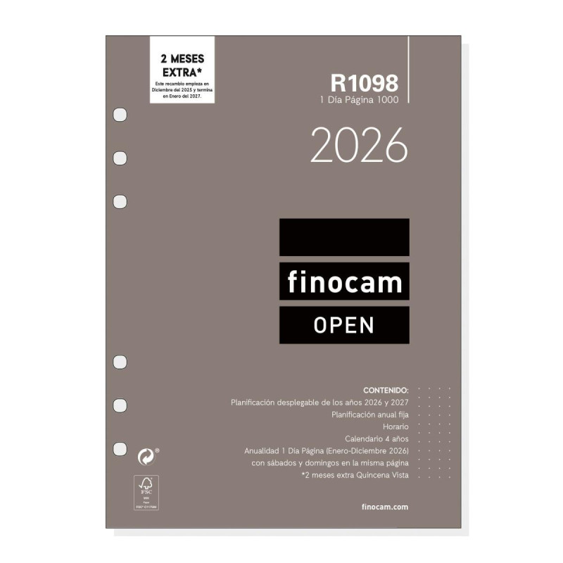 RECAMBIO ANUALIDAD 2026 FINOCAM "OPEN: R1098" DÍA PÁGINA CASTELLANO RECAMBIO ANUALIDAD 2026 FINOCAM "OPEN: R1098" DÍA PÁGINA CASTELLANO