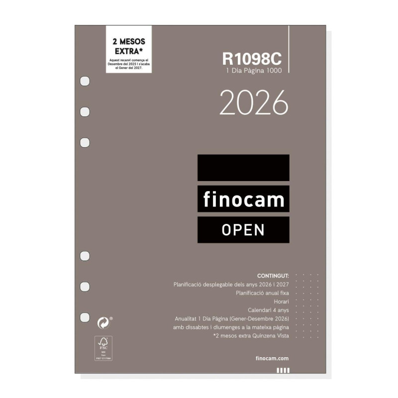 RECAMBIO ANUALIDAD 2026 FINOCAM "OPEN: R1098" DÍA PÁGINA CATALÁN RECAMBIO ANUALIDAD 2026 FINOCAM "OPEN: R1098" DÍA PÁGINA CATALÁN