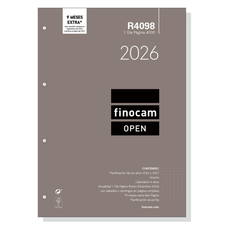 RECAMBIO ANUALIDAD 2026 FINOCAM "OPEN: R4098" DÍA PÁGINA CASTELLANO RECAMBIO ANUALIDAD 2026 FINOCAM "OPEN: R4098" DÍA PÁGINA CASTELLANO