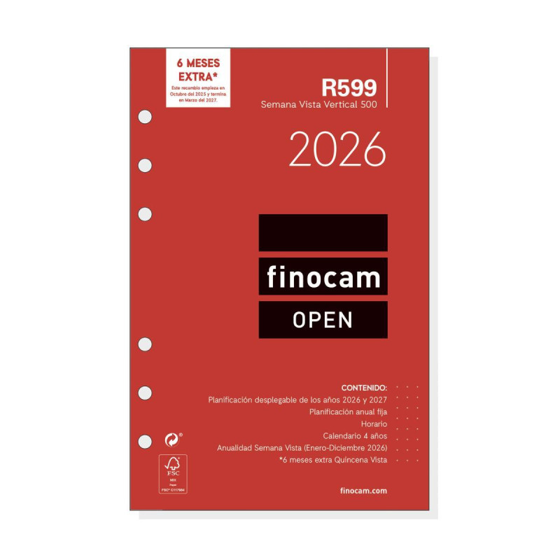 RECAMBIO ANUALIDAD 2026 FINOCAM "OPEN: R599" SEMANA VISTA VERTICAL CASTELLANO RECAMBIO ANUALIDAD 2026 FINOCAM "OPEN: R599" SEMANA VISTA VERTICAL CASTELLANO