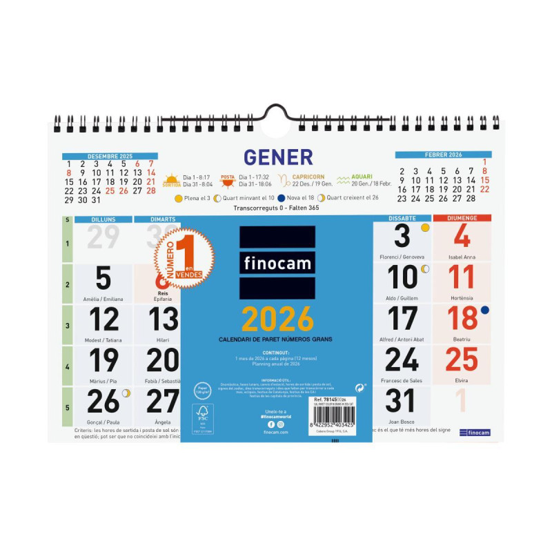 CALENDARIO DE PARED 2026 FINOCAM "COLOR: Nº GRANDES M" CATALÁN CALENDARIO DE PARED 2026 FINOCAM "COLOR: Nº GRANDES M" CATALÁN