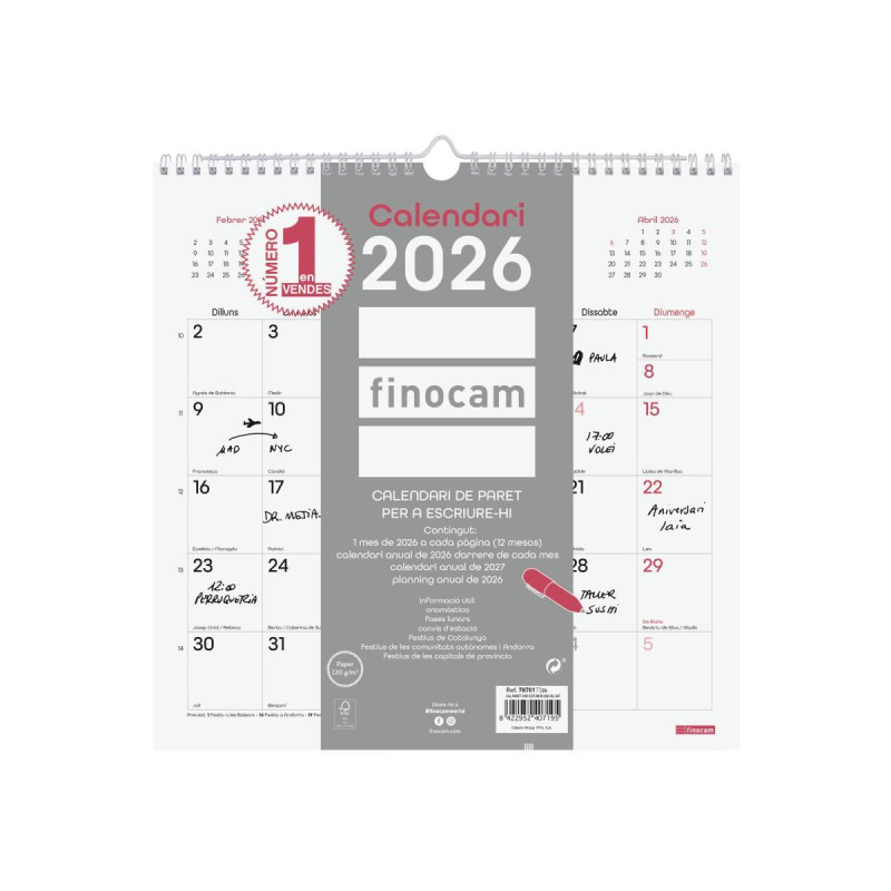 CALENDARIO DE PARED 2026 FINOCAM "CHIC" CATALÁN CALENDARIO DE PARED 2026 FINOCAM "CHIC" CATALÁN