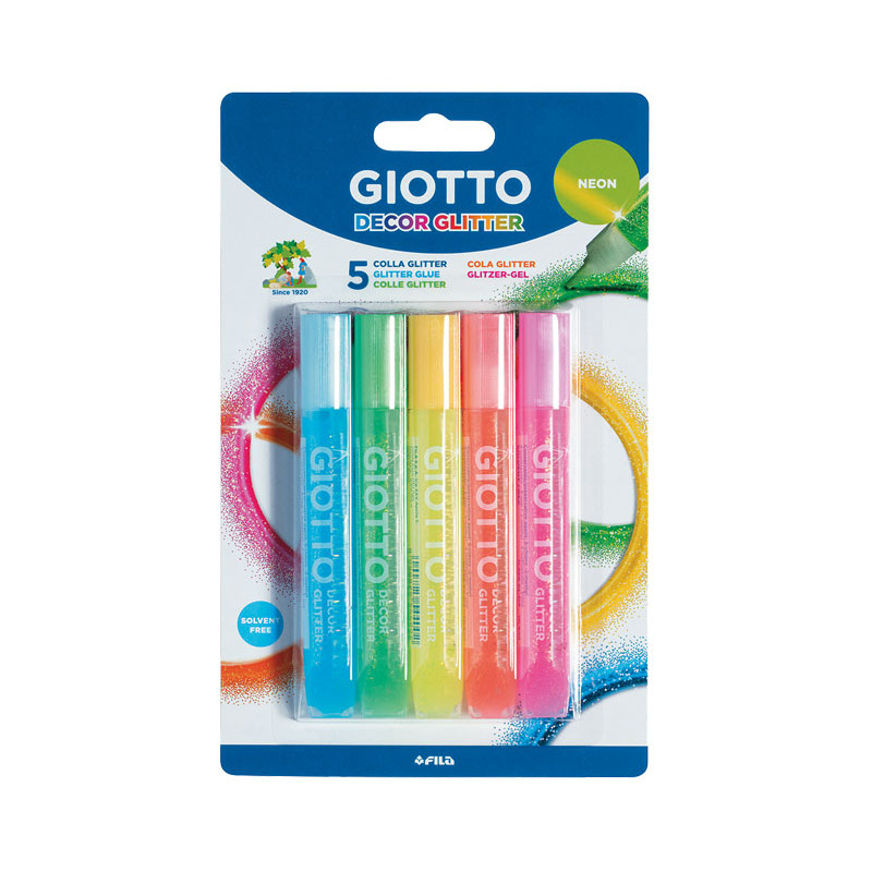 BLÍSTER 5 TUBOS PEGAMENTO GIOTTO GLITTER NEÓN