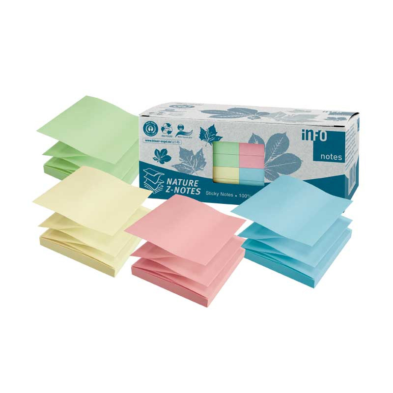 CAJA 12 BLOCS DE NOTAS A-SERIES Z-NOTES 75x75mm COLORES