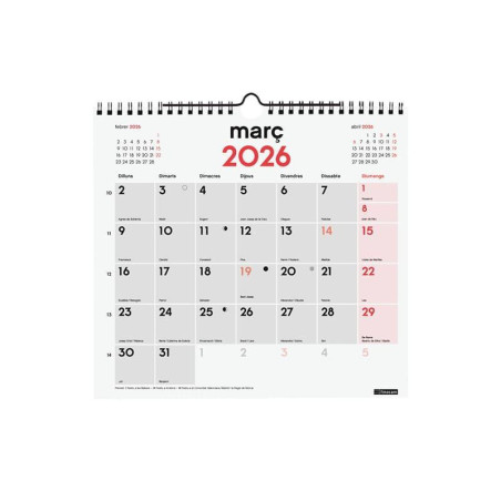 CALENDARIO DE PARED 2026 FINOCAM "NEUTRO: ESCRIBIR M" CATALÁN