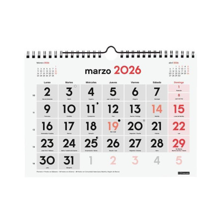 CALENDARIO DE PARED 2026 FINOCAM "NEUTRO: Nº GRANDES S" CASTELLANO