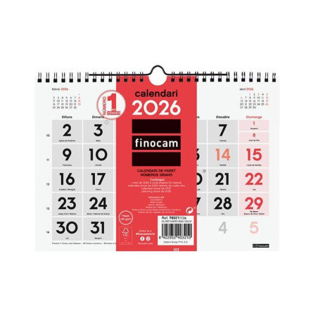 CALENDARIO DE PARED 2026 FINOCAM "NEUTRO: Nº GRANDES S" CATALÁN