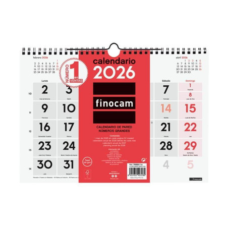 CALENDARIO DE PARED 2026 FINOCAM "NEUTRO: Nº GRANDES M" CASTELLANO