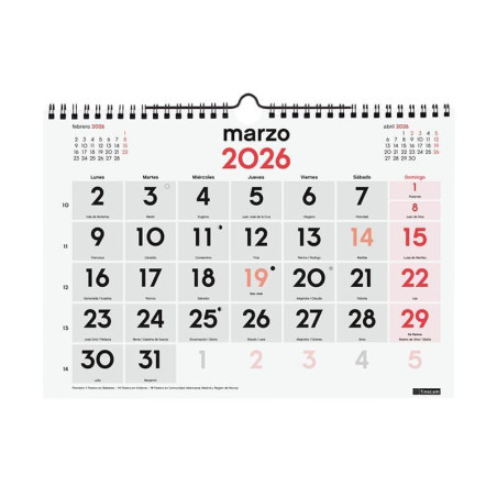 CALENDARIO DE PARED 2026 FINOCAM "NEUTRO: Nº GRANDES M" CASTELLANO