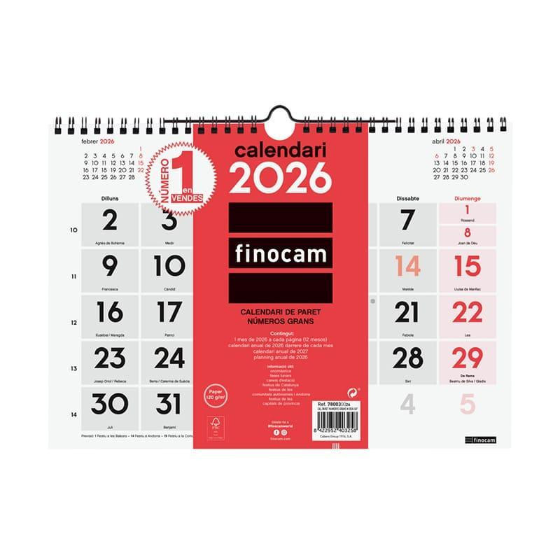 CALENDARIO DE PARED 2026 FINOCAM "NEUTRO: Nº GRANDES M" CATALÁN CALENDARIO DE PARED 2026 FINOCAM "NEUTRO: Nº GRANDES M" CATALÁN