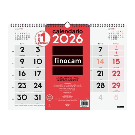CALENDARIO DE PARED 2026 FINOCAM "NEUTRO: Nº GRANDES L" CASTELLANO