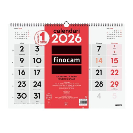 CALENDARIO DE PARED 2026 FINOCAM "NEUTRO: Nº GRANDES L" CATALÁN