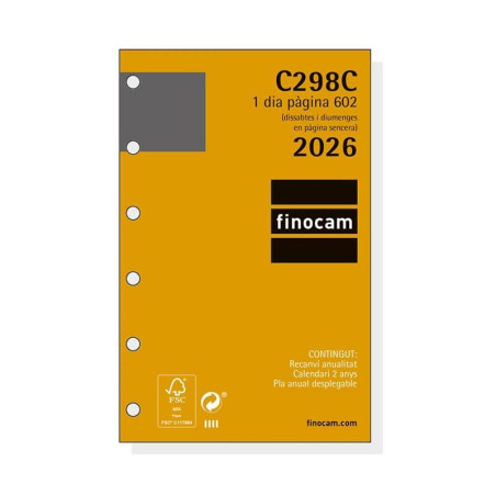 RECAMBIO ANUALIDAD 2026 FINOCAM "CLASSIC: C298" DÍA PÁGINA CATALÁN