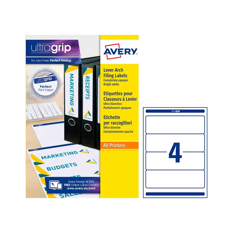 PACK 25h ETIQUETAS AVERY PARA ARCHIVADOR 61x192mm