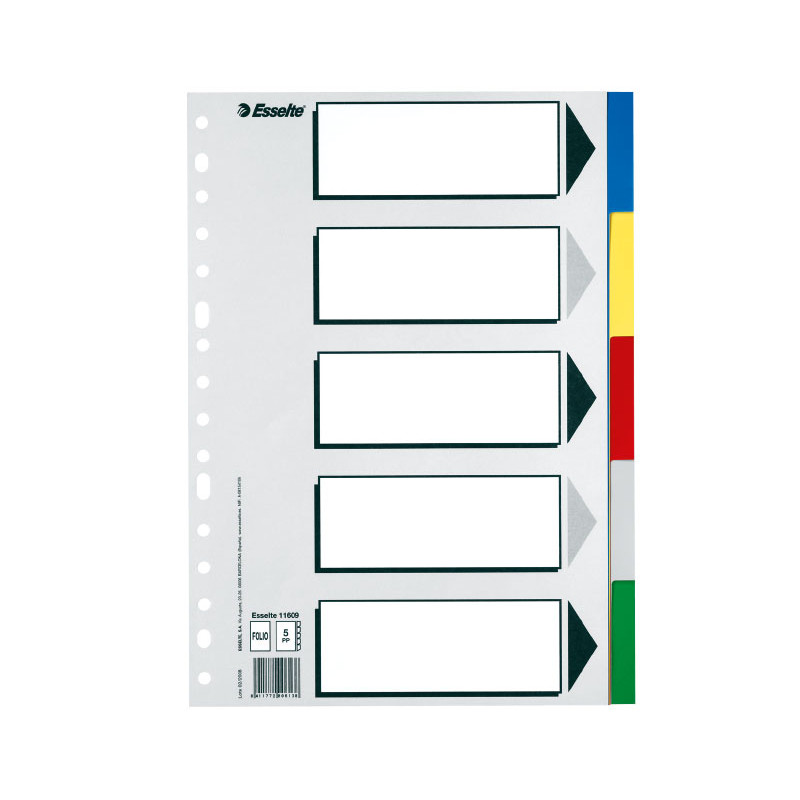 SEPARADORES ESSELTE 5 POSICIONES A4 COLORES VIVOS