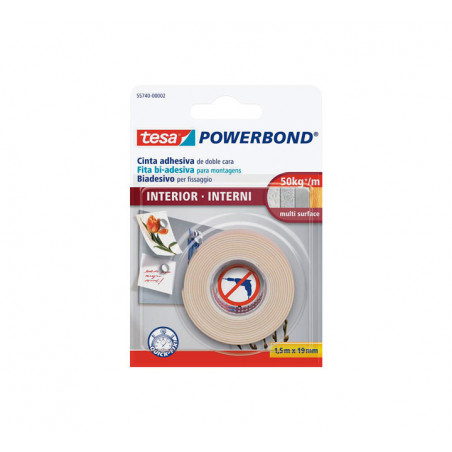CINTA DOBLE CARA TESA INTERIORES 1.5m x 19mm