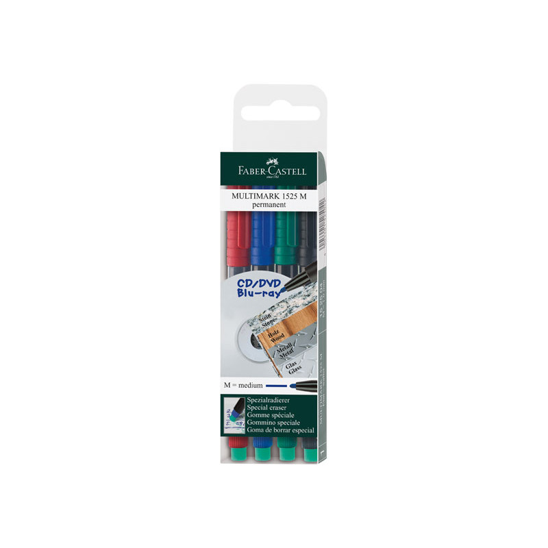 ESTUCHE 4 ROTULADORES PERMANENTE FABER CASTELL MULTIMARK 1mm