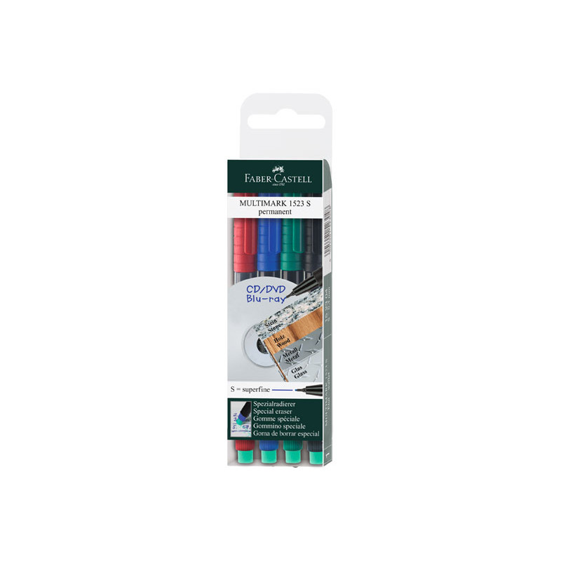 ESTUCHE 4 ROTULADORES PERMANENTE FABER CASTELL MULTIMARK 0,4mm