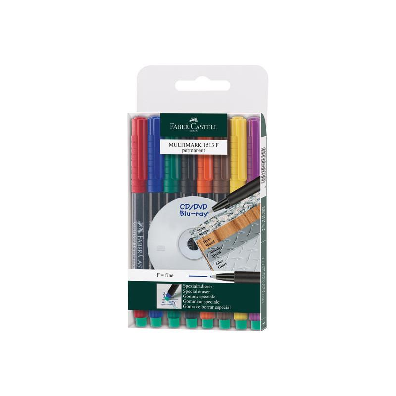 ESTUCHE 8 ROTULADORES PERMANENTE FABER CASTELL MULTIMARK 0,6mm