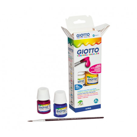 ESTUCHE 6 BOTES TÉMPERA ESCOLAR GIOTTO 25ml + PINCEL
